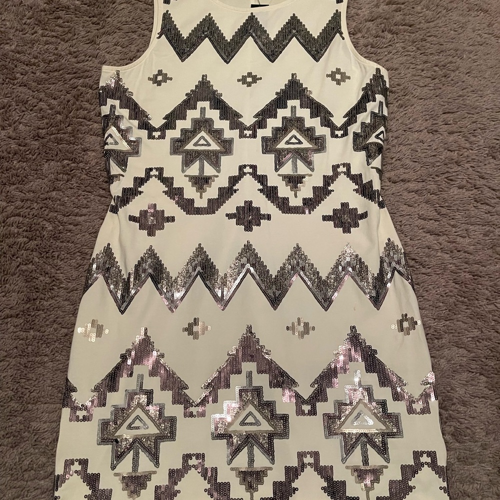 Sequin Geometric Pattern Dress - Black and White